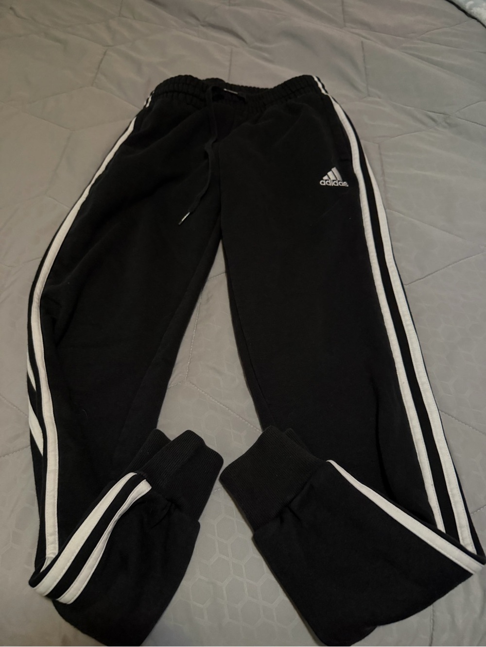 adidas Black Sweatpants with White Side Stripes - Kids